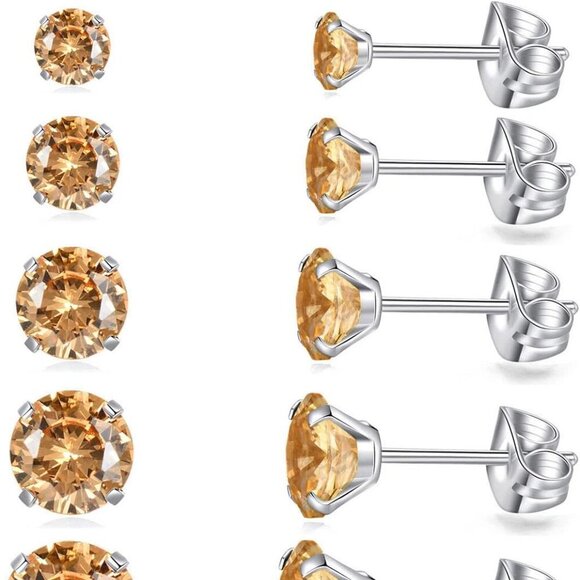Perfect Gift: 6 Pairs of Hypoallergenic CZ Earrings - 3-8mm in Premium Steel - Picture 1 of 8